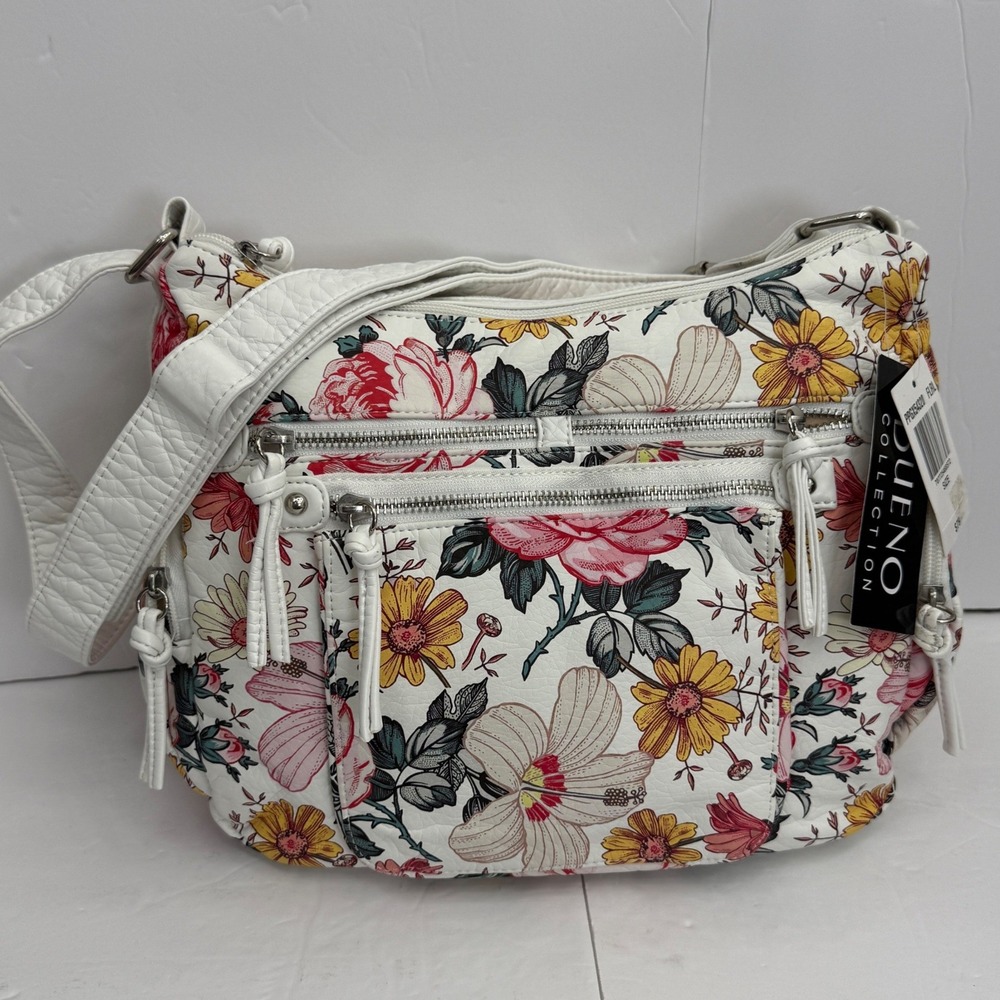 Bueno Shoulder Bag Womens Medium White Floral Multi‎ Pocket Summer Cute Beach